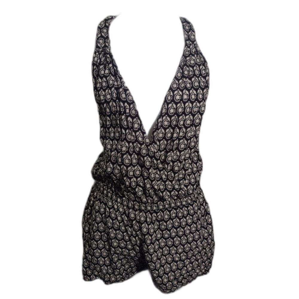 Harper & Harlow Black & White Paisley Print Romper V-Neck